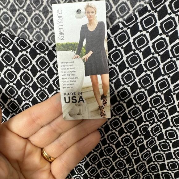 NEW Karen Kane Godet Long Sleeve Mini Dress in Black/White Diamond Print Size XL - Picture 8 of 14